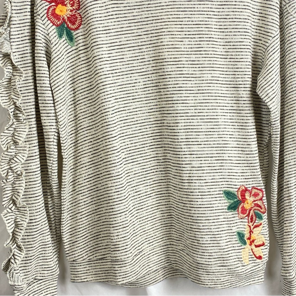 Skies Are Blue Womens Knit Top Stripe Embroidered Ruffle Pullover Shirt Size XS - Picture 14 of 16